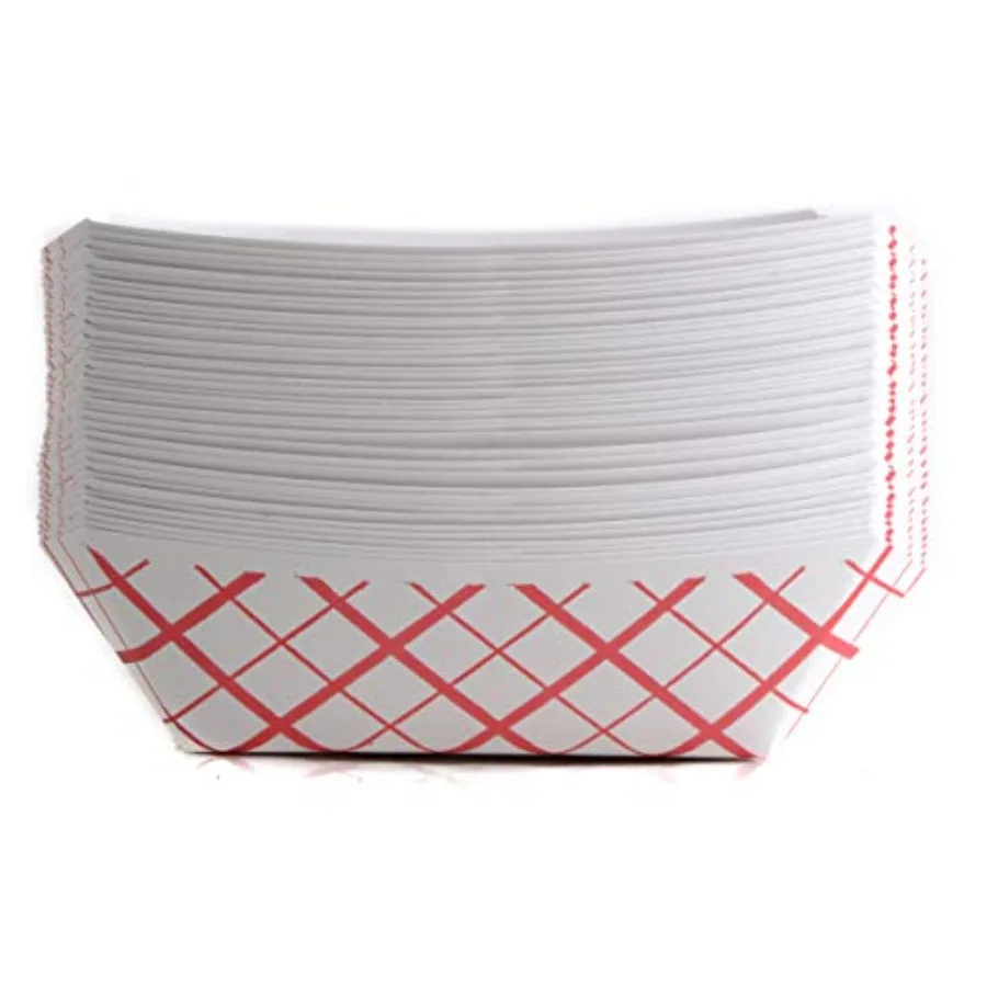 

600ct Disposable Paper Food Tray (1/4 LB) - Red Check Food Tray, Recyclable, Biodegradable, Compostable, Great for Picnics, Carn