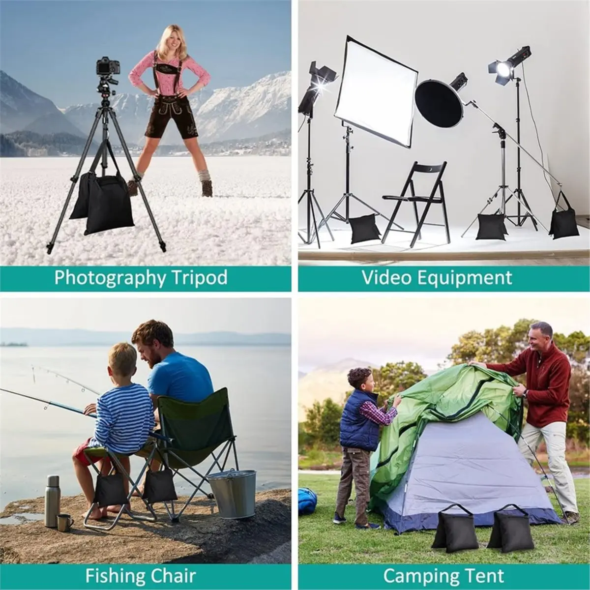 DT75BG 8 Packs Sandbags Weight Bags for Light Stand Photography Video Support, Saddlebags for Backdrop Stand,Fishing Chair