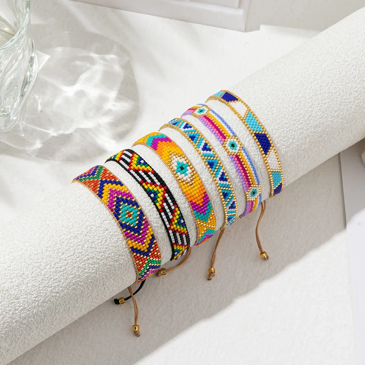 Rice bead bracelet Originality Rainbow Geometry Eye Triangle Hand knitting Adjustable Design Bohemia Fashion  Beaded bracelet