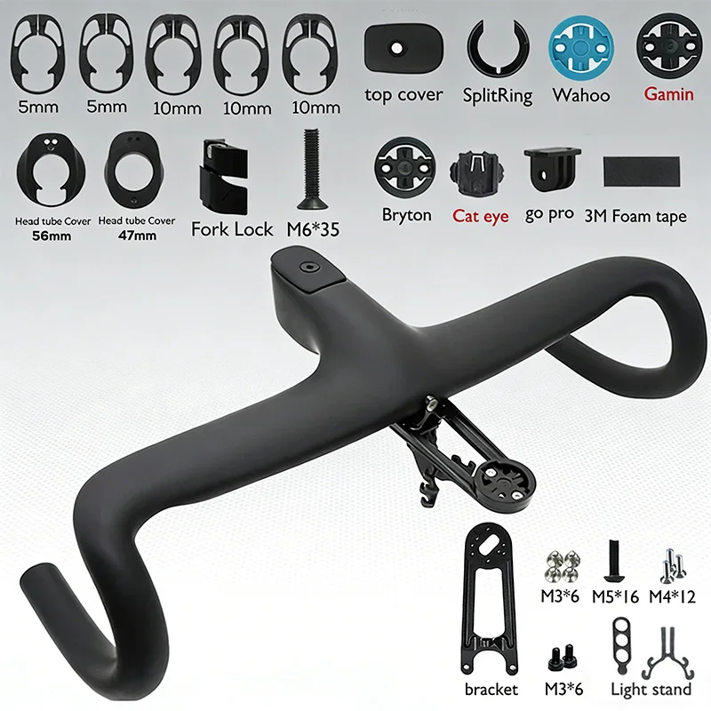

T4 3D Integrated Full Carbon Bicycle Handlebar FOR 360-440MM Includes Computer Holder Weight About 360g(400x90mm) Bike Parts