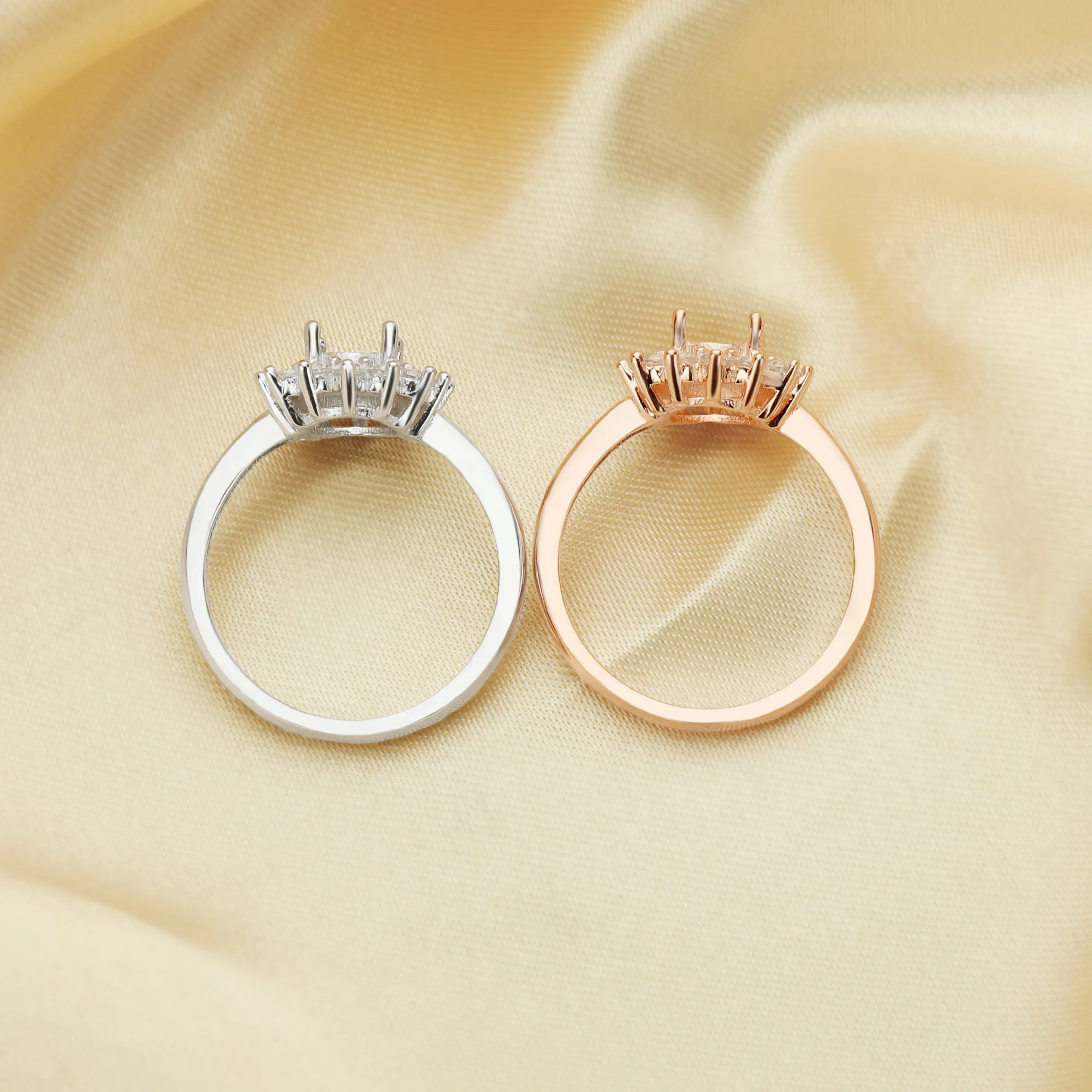 6x8MM Oval Prong Ring Settings,Luxury Solid 925 Sterling Silver Rose Gold Plated Ring Bezel,Art Deco Memory Jewelry 1224158