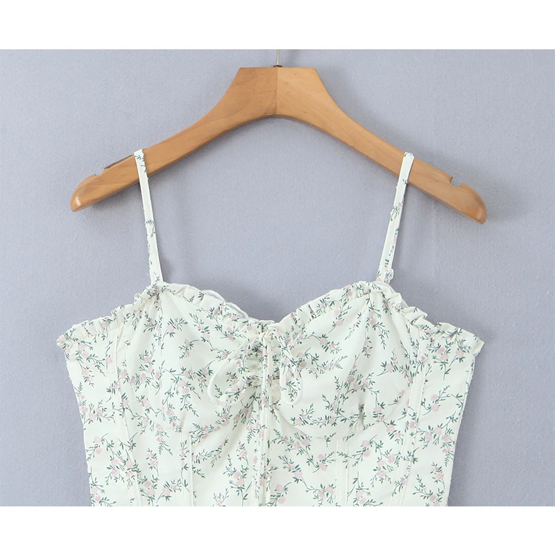 Spitze Trim Floral Print Spaghetti-trägern Kleid Frauen Urlaub Sommer Sexy Elegante Party A-line Mini Kleider Französisch Stil Robe