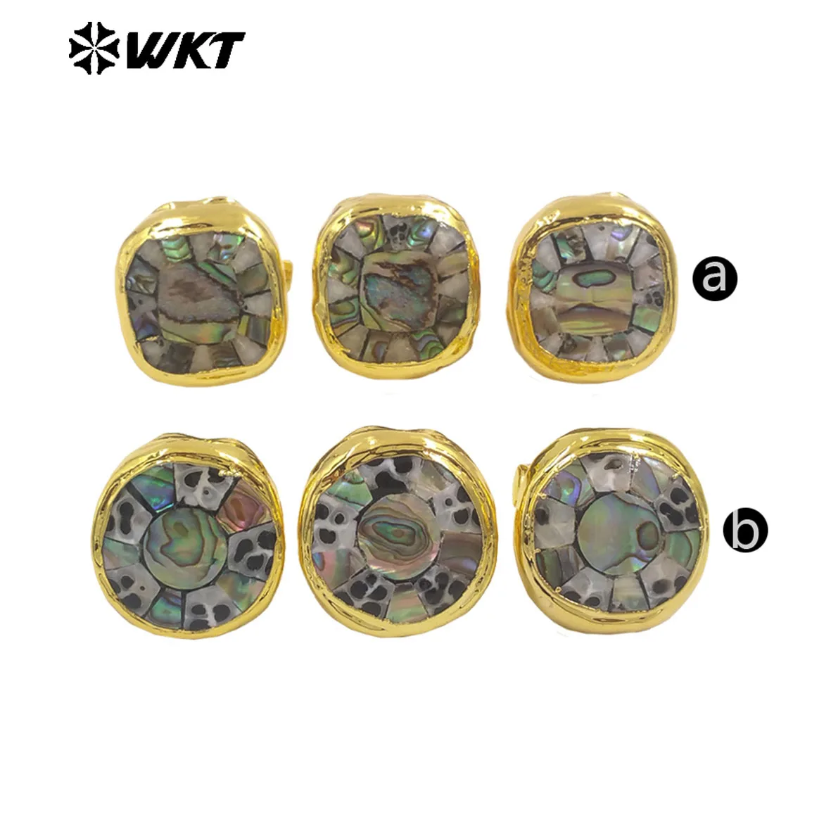 WT-MPR144 2025 WKT New Coming Tiny Natural Shell Square/Round Shape Ring With 18k Real Gold Plated For Gils ACC