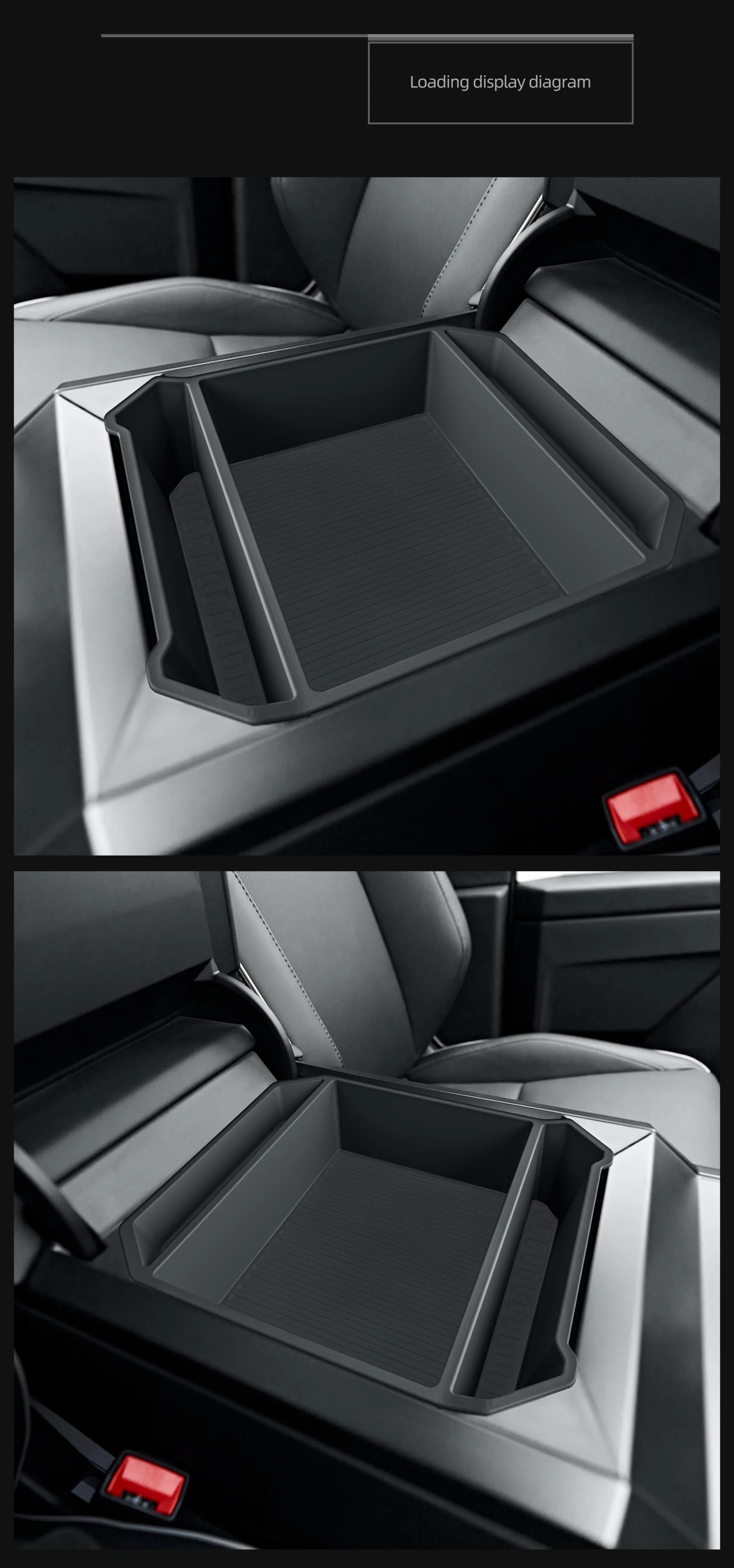 LUCKEASY für Tesla Cybertruck 2024-2026 Auto-Aufbewahrungsbox-Set Mittelkonsole Getränkehalter Kabellose Rutschfeste Matte Zubehör 4-teilig – Detail 7