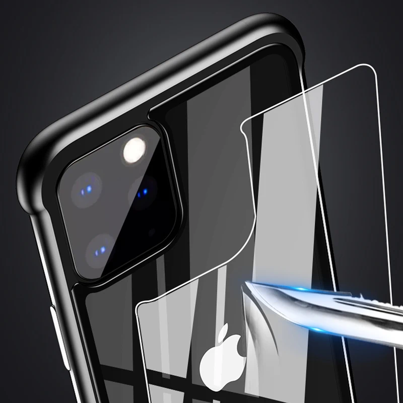 Case For Iphone 11 Pro 9h Hardness Clear Tempered Glass Aluminum Metal Slide Case Cover For Apple Iphone11 Pro Hard Cases