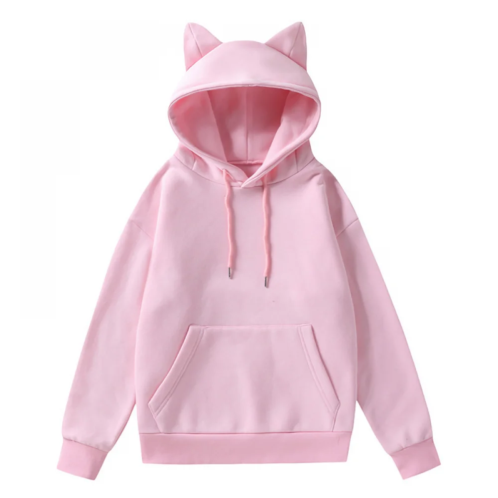 

Women Cute Cat Ears Hoodie Solid Color Plush Kawaii Cute Sweatshirts Zipper Long Sleeve Cosplay Vintage Warm Tracksuit Jackets