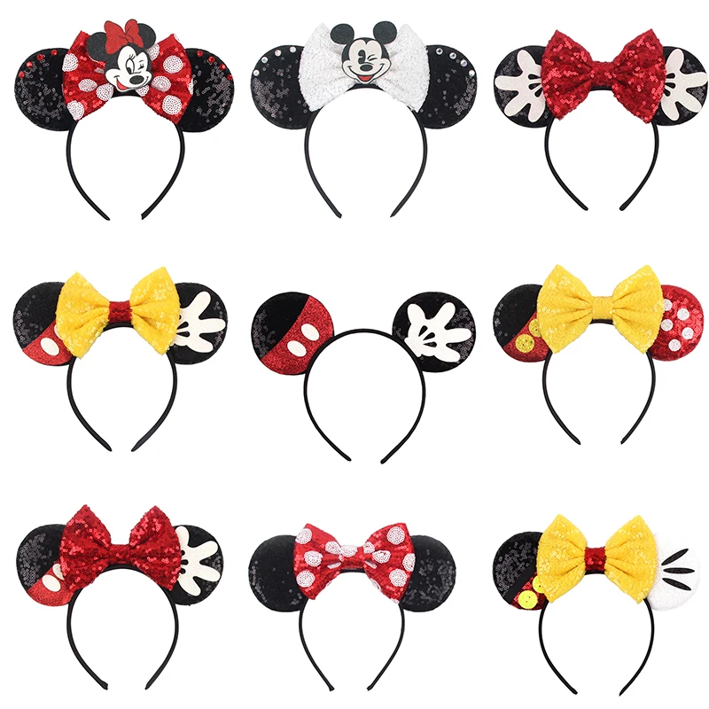 Disney Black Mouse Ears Headband For Girls 5"Bow Party Hairband Festival DIY Hair Accessories Femme