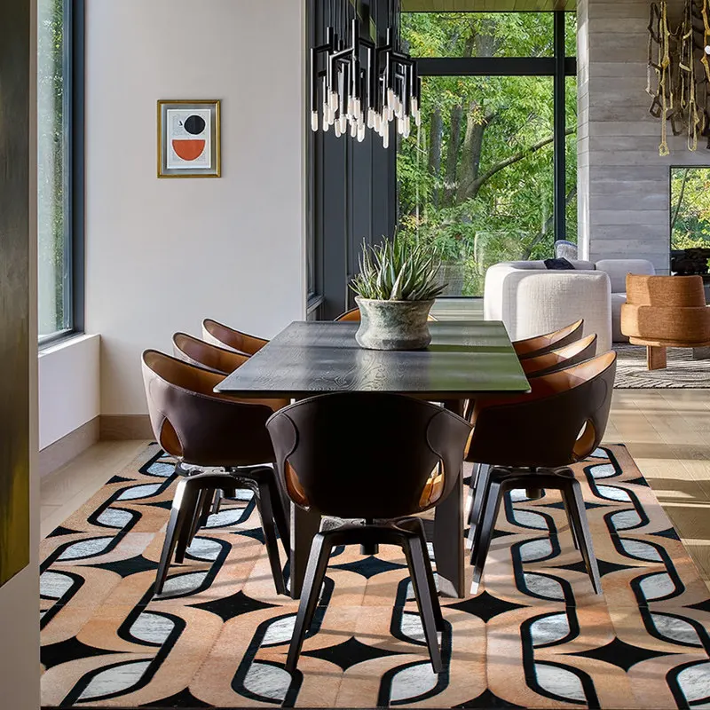 Large Size Unique Real Cowhide Carpet Home Dinning Table Floor Mat Simple Geomtric Customize Any Size Living Room Bedroom Rugs