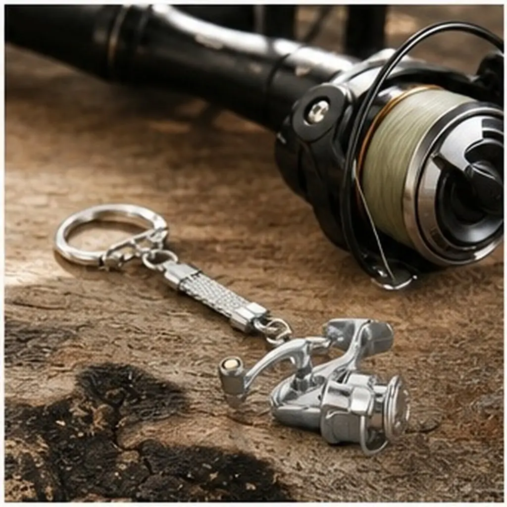 Metal Fishing Reel Keychain Mini Spinning Reel 4 Inch Bag Backpack Hanging Decoration Fishing Gear Pendant Fathers Day Present