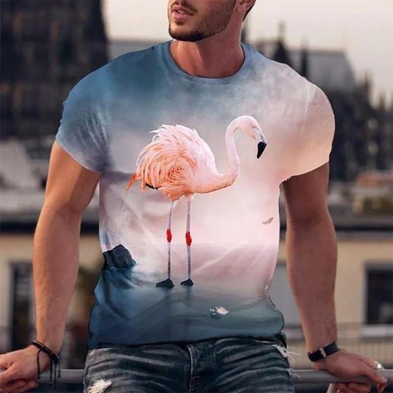 3D Printed Flamingo Animals T Shirt Men's Funny Pattern Tees Summer Harajuku Round Neck Tops Oversized Short Sleeves T-Shirts