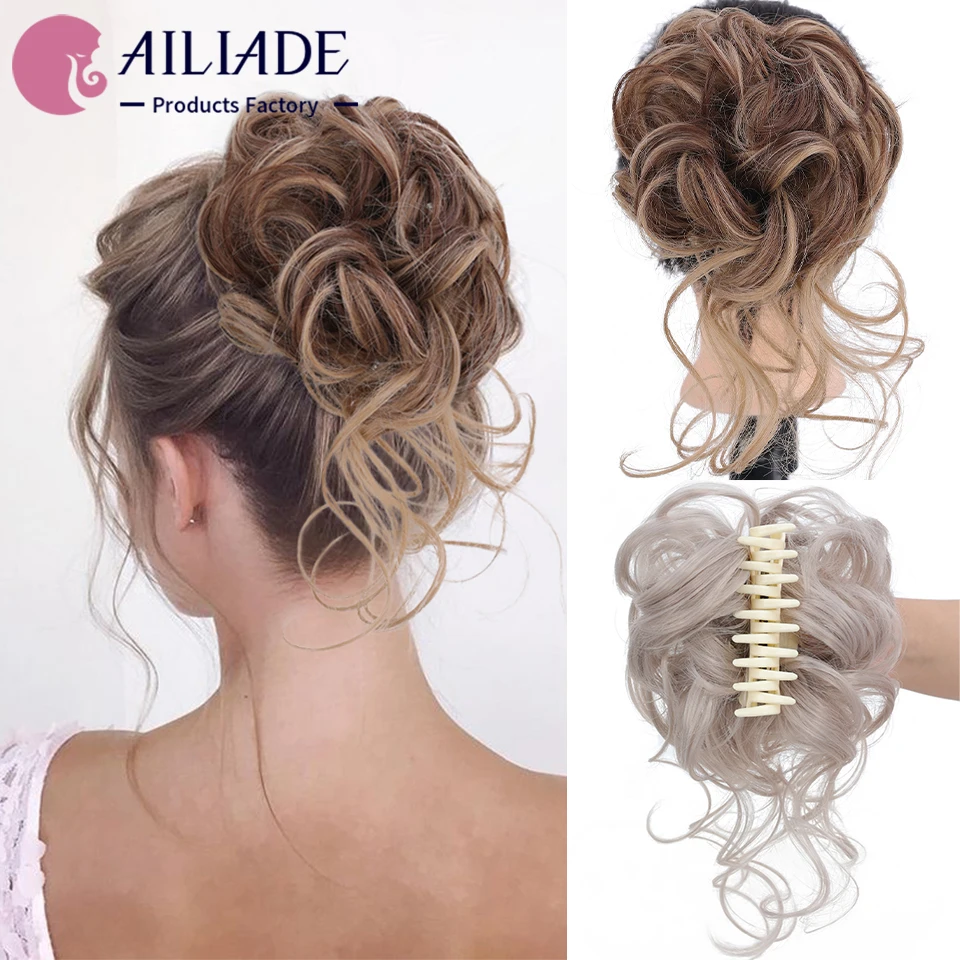 

AILIADE Synthetic Messy Curly Hair Buns Claw Clip In Hair Extension Chignon Updo Cover Hairpiece for Women