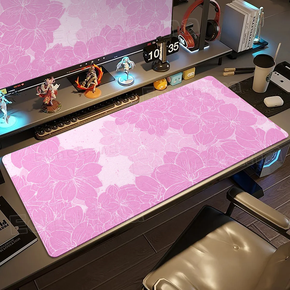 Pink Sakura Desk Mat Large PC Gaming XXL HD Print Cherry Blossom Mouse Pad Laptop Keyboard Gamer
