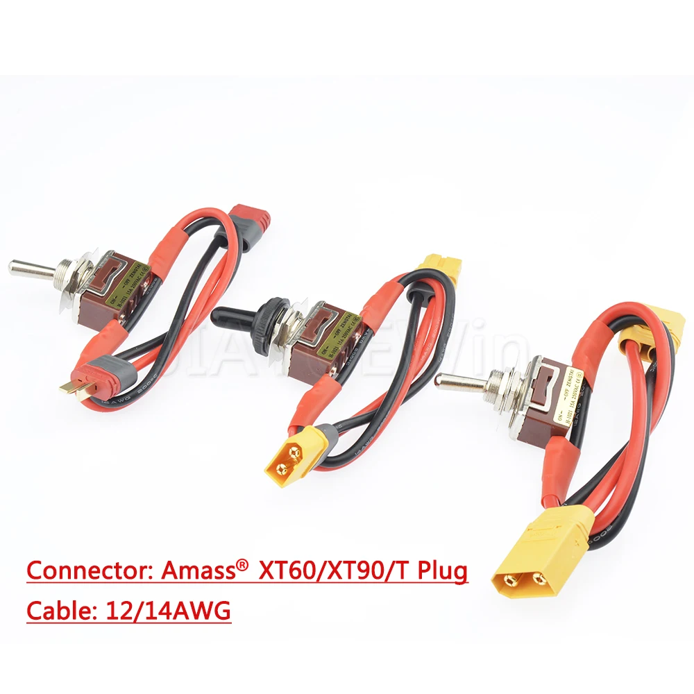 1pc XT60/XT90/T Plug Connector w/12/14AWG Cable High Load Large Current Power ON-OFF Switch for RC Airplane ESC Battery Adapter