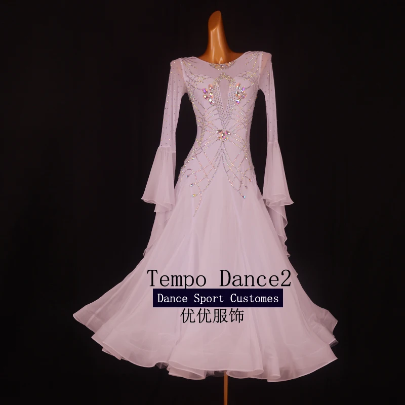 White Ballroom Dance Dress Ballroom Dress Waltz Competition Lycra Waltz Stage Dance Wear Clothes