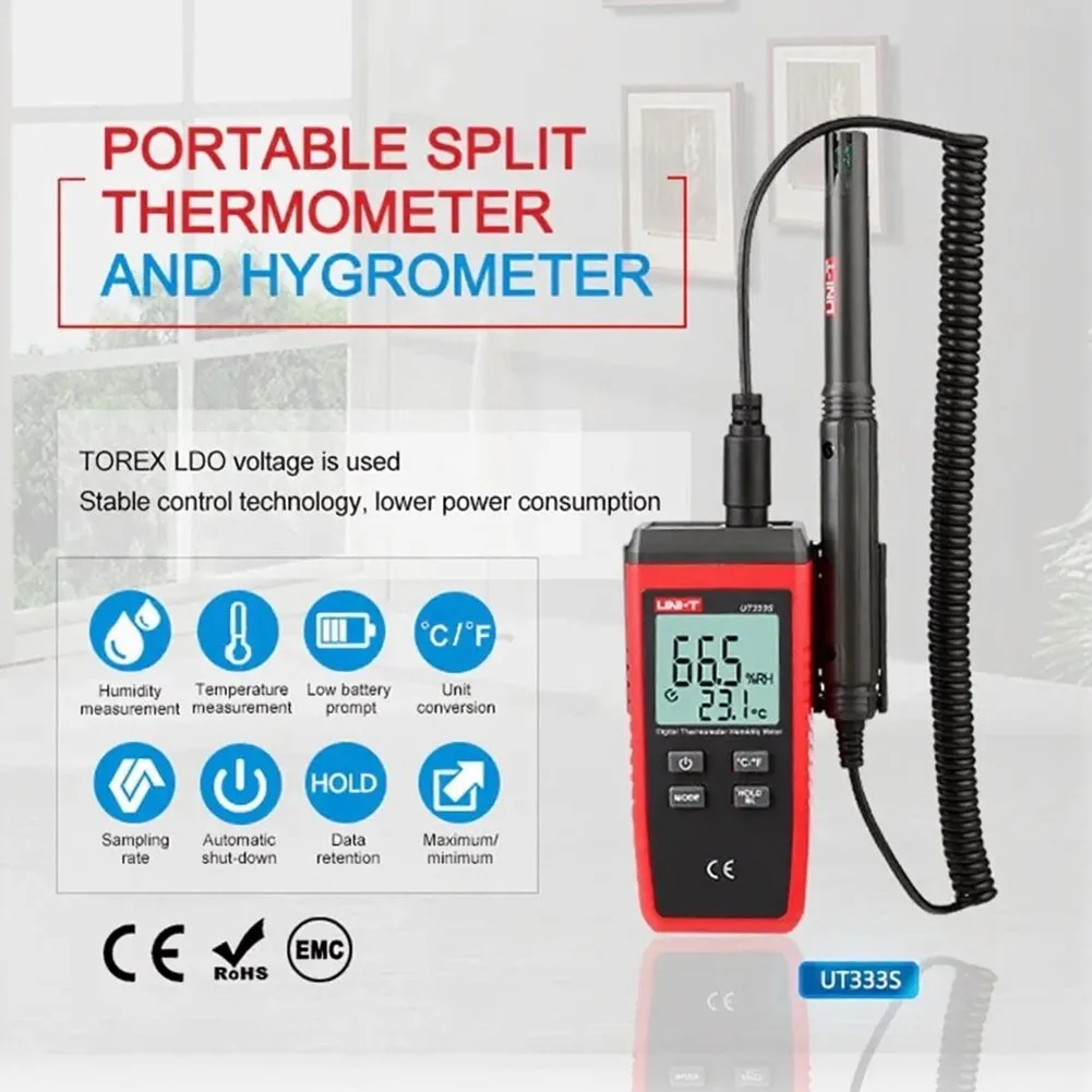 UNI-T UT333S Temperature Humidity Meter 2 In 1 Digital Thermometer Hygrometer Split Type Temperature Humidity Sensor Tester