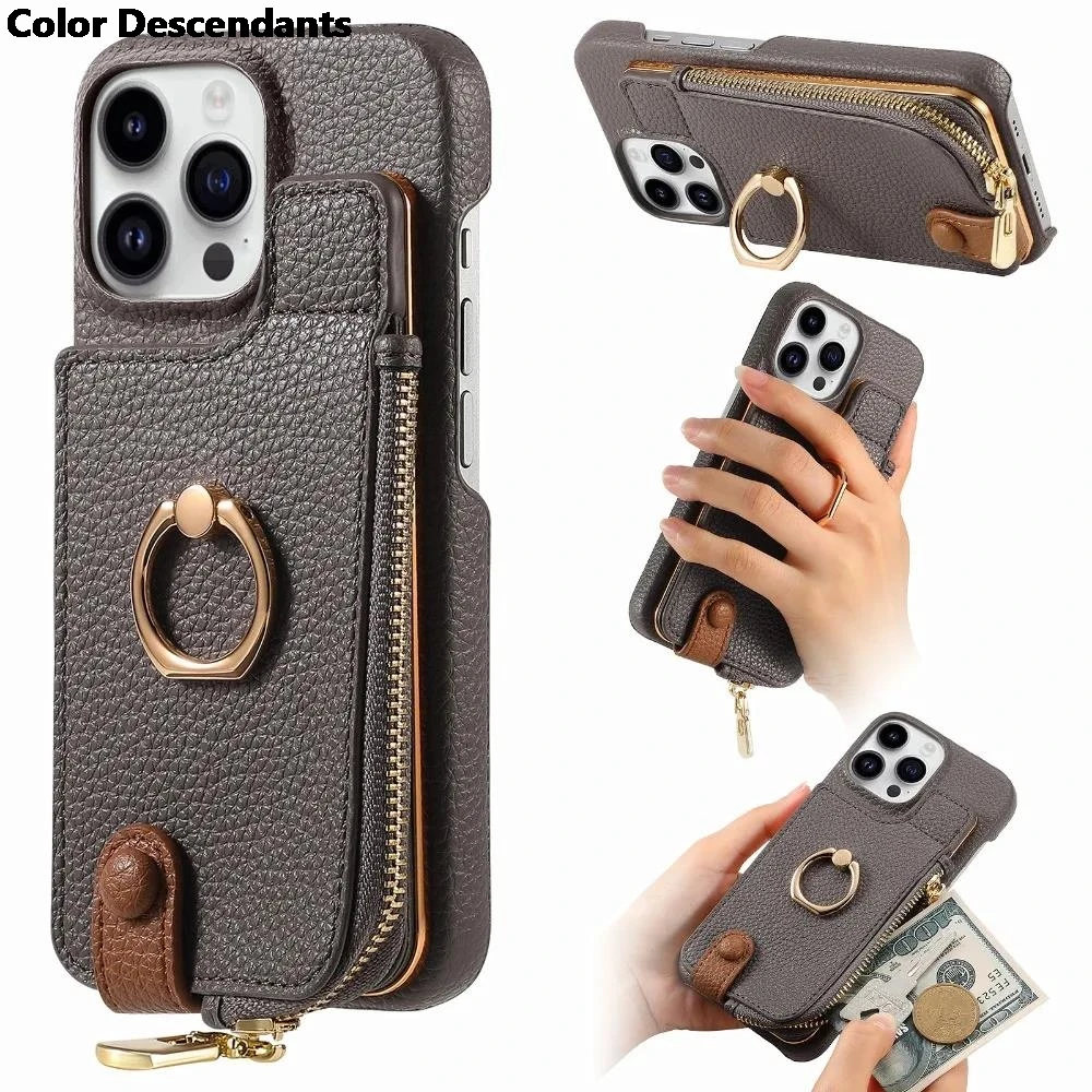 

Кожаный кошелек с кольцом на запястье и держателем для карт, чехол для телефона для iPhone 16 15 14 11 Pro Max XS XR 7 8 Plus 13 12 Mini Cover