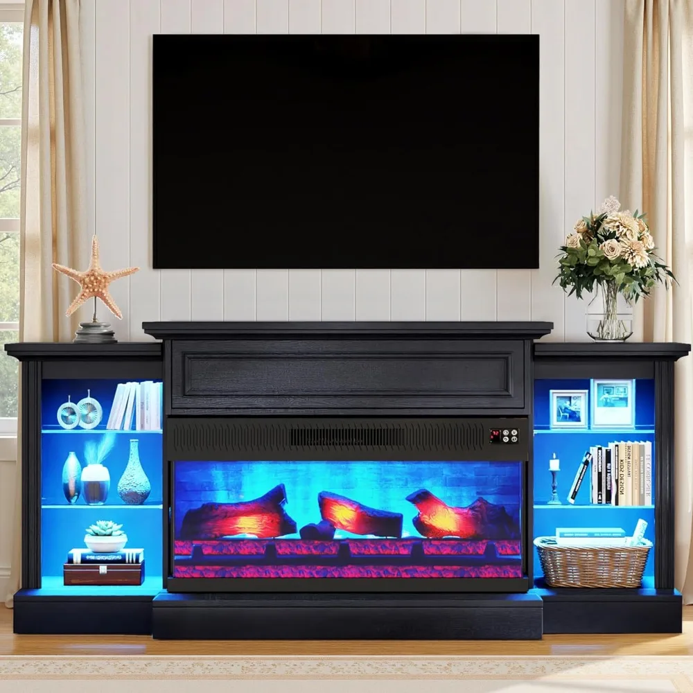 60 مدفأة كهربائية للمزرعة مع رف، حامل تلفزيون مدفأة ثلاثي الجوانب لأجهزة التلفاز حتى 65، طاولة مركز الترفيه #6
