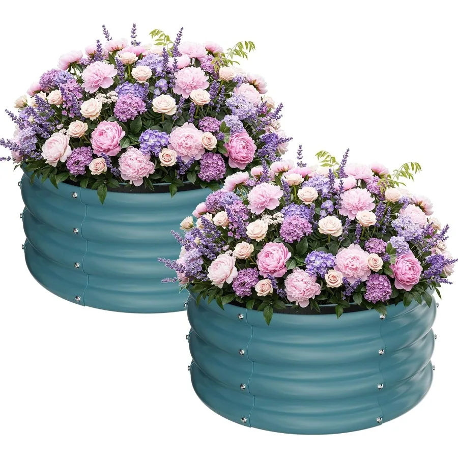

Round Galvanized Raised Garden Bed kitBlue Outdoor Garden Raised Planter Box Round Large Metal Raised Garden Beds for Vegetable