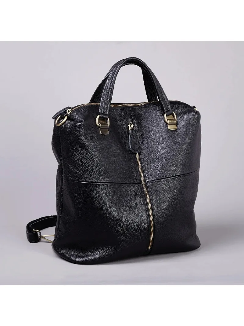 

Fashionable Soft Top Layer Cowhide Backpack Large Women's Bag Black Versatile Ladies Handbag Shoulder Bag for All Occasions