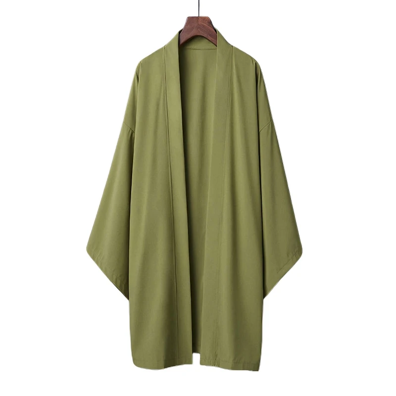 Men's Solid Color Long Sleeve Cardigan Long Kimono Shirt Asian Traditional Wear Yukata Haori Jacket Coat Japanese Kimono 3