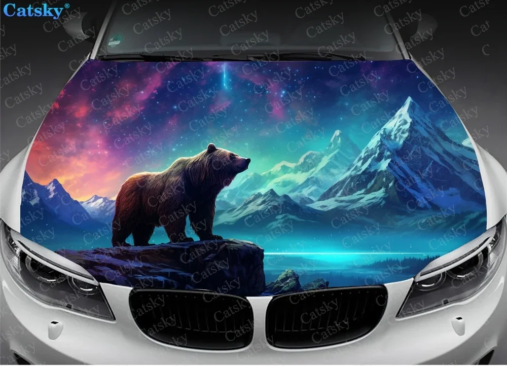 Bear With Night Sky Car Hood Decal Stickers Wrap Vinyl Film Engine Cover Decals Sticker Car Hood Protective Film