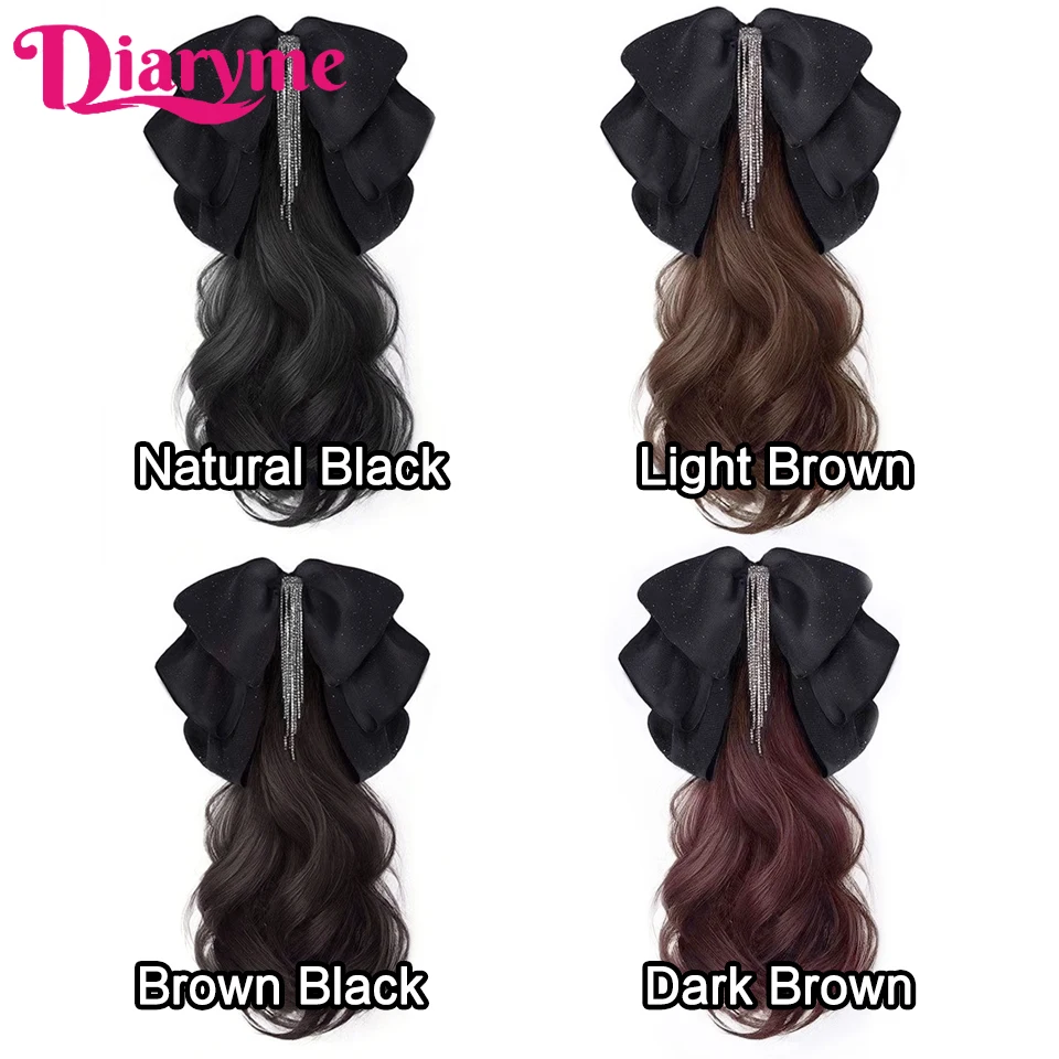 Ponytail Wig female Claw Clip Low Ponytail Extensions Synthetic Hair Wigs For Women Natural Bow Half Tied Tall Wavy Ponytail Hai