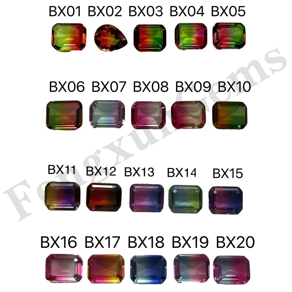 4x6-10x14mm Emerald Cut Synthetic Watermelon Tourmaline Stone Green Blue Red Purple Yellow Gradient Loose Glass Gems For Jewelry