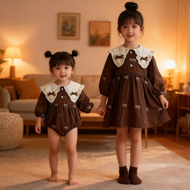 2026 neue Frühling Schwester Kleid Mädchen Lange Ärmeln Prinzessin Kleid Party Baumwolle Kleinkind Baby Bodys Kinder Kleid Kinder Kleidung