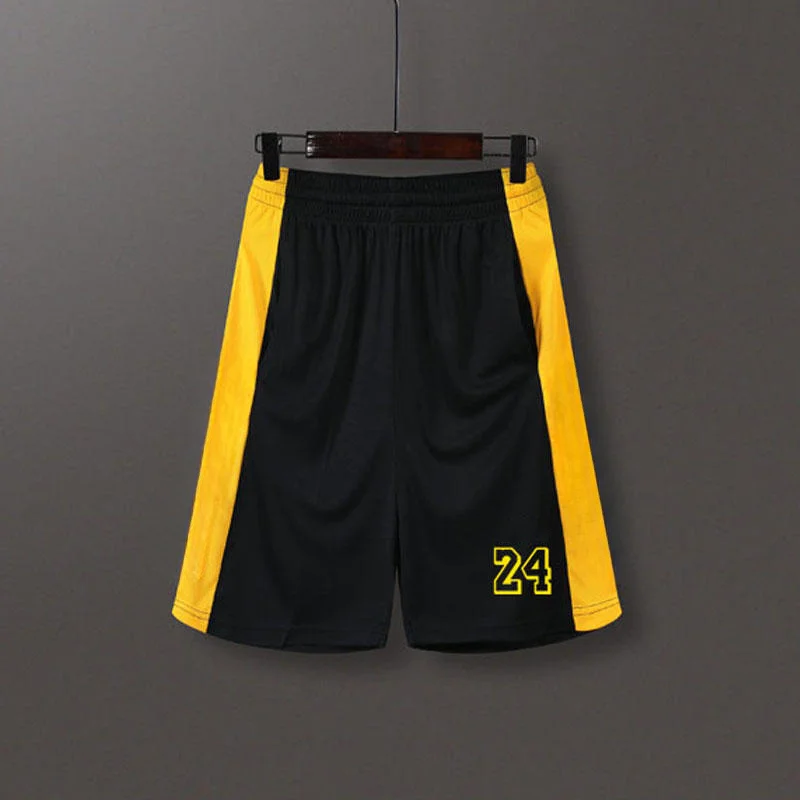 Summer Hot Selling Men Black Yellow Side Stripe Color Block Basketball Shorts Mesh Elastic Waist Running Five Point Shorts