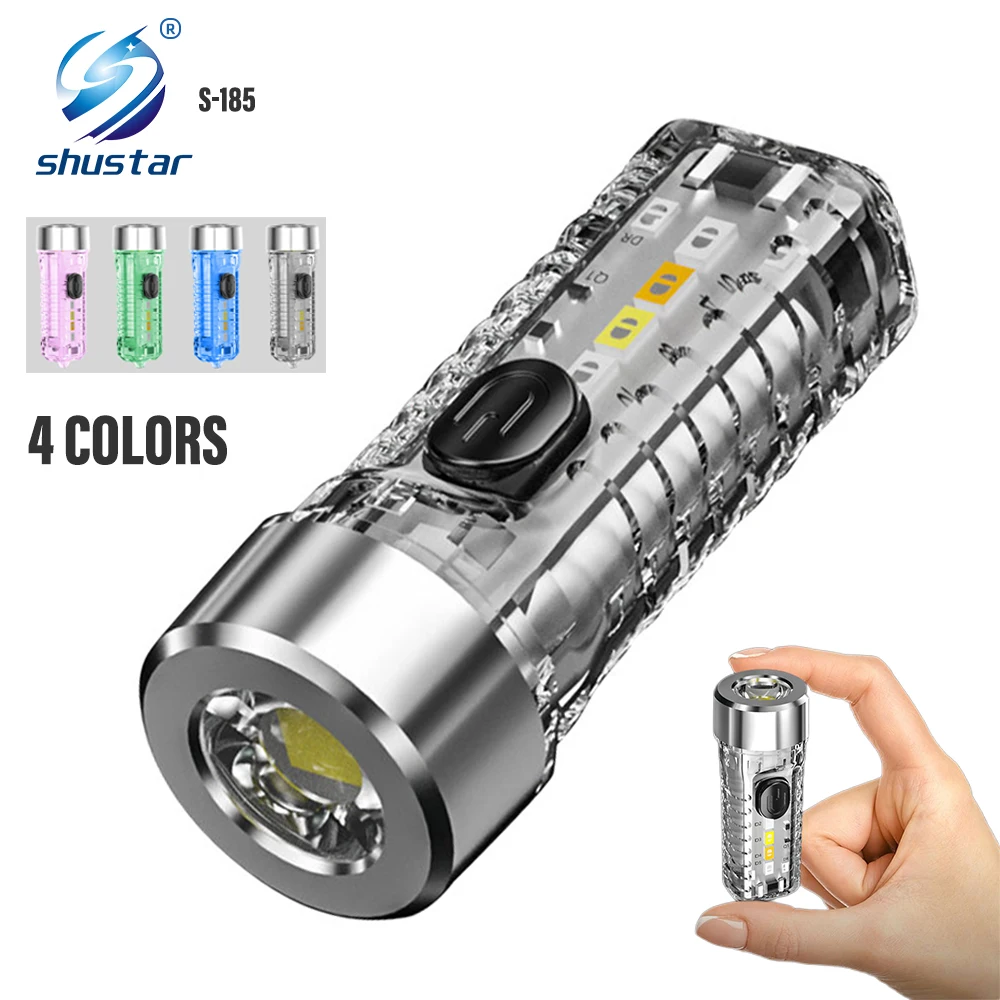 MINI Keychain Flashlight Rechargeable Light Emergency Light with Multicolor Side Lights 7 Lighting Modes For Camping, Home