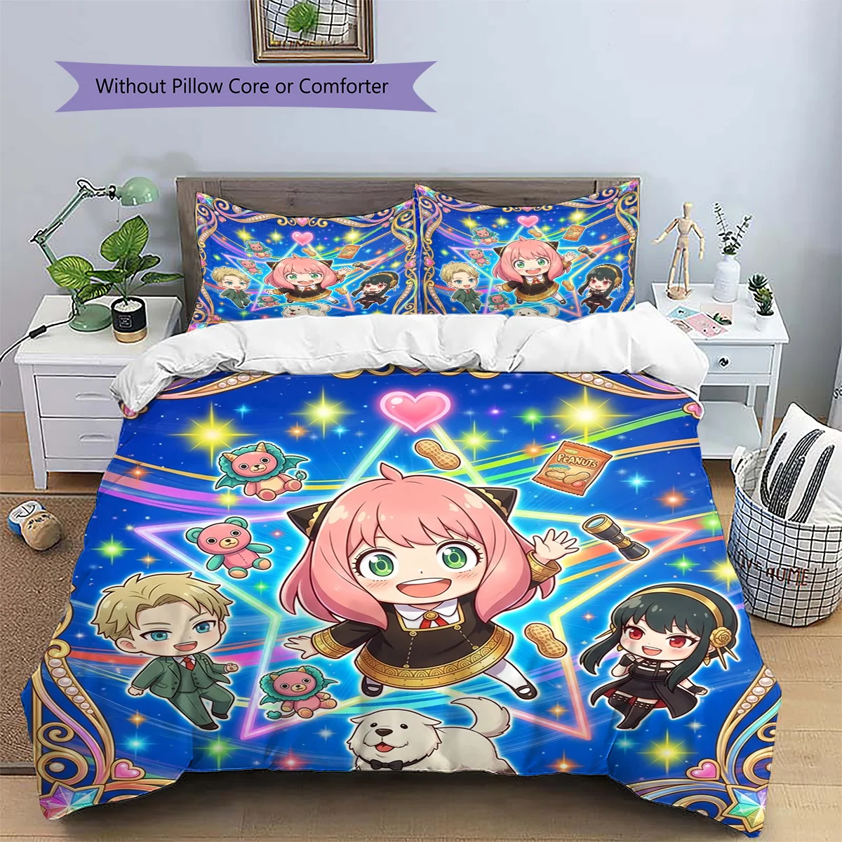 Anya Forger Patterned Pillowcase & Duvet Cover Set Bedroom Decorative Bedding with Anime Theme Gift for Anime Lovers.-TING