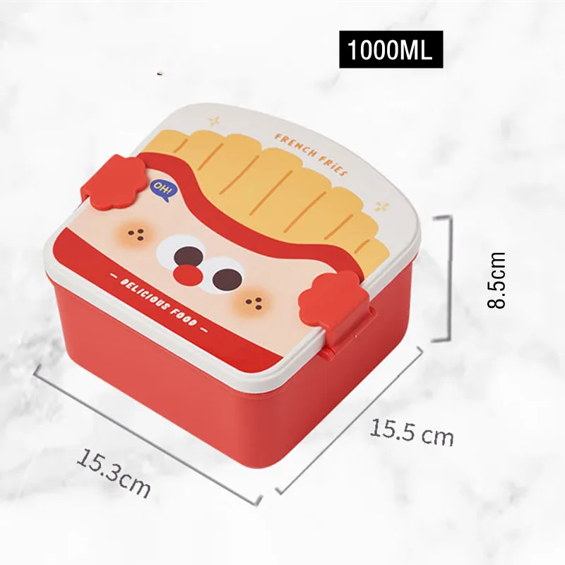 1000ml Cartoon Lunch Box With Spoon Leak-Proof Food Grade Plastic Microwave Bento Box Kids Student Food Container