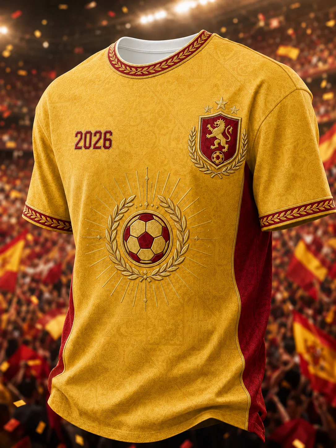2026 new style Spanish retro children's football T-shirt with 3D print design, featuring a red bull and urban landscape pattern