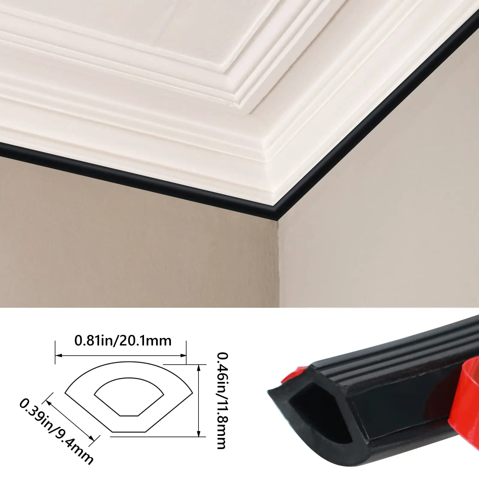 Autoadhesivo de moldura redonda Flexible, 16,5 pies, pelar y pegar, moldura impermeable para Borde de pared, borde de gabinete