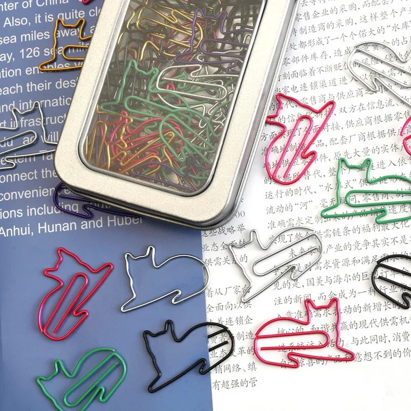 Boxed Creative paperclip office supplies Color Cartoon Cat Shape Metal Animal Special-shaped Spot Black Binder Gold Paper Clip