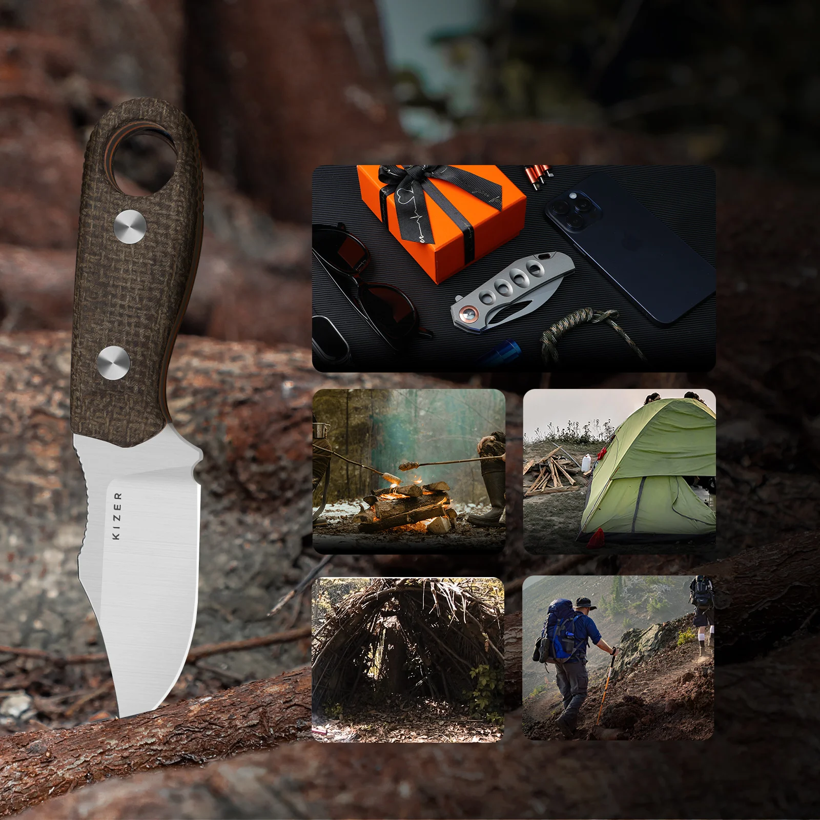 Kizer شفرة مثبتة سكين 1078A3/1078A4 سمور 2 2025 جديد G10/Micarta & G10 مقبض D2/AEB-L مشبك فولاذي نقطة شفرة سكاكين التخييم