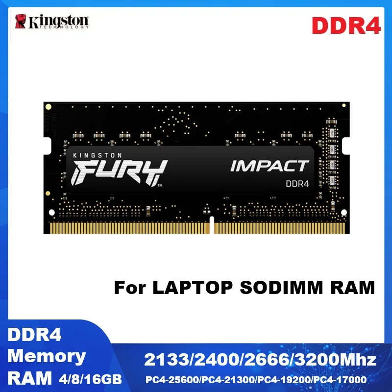 Memoria RAM Kingston FURY Impact para Portátil, DDR4 SODIMM, 4GB 8GB 16GB 2133MHz 2400MHz 2666MHz 3200MHz, PC4