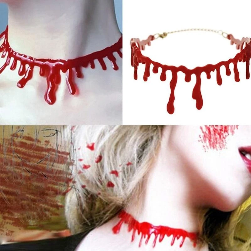 Y5GC Bloody Scar Necklace Horror Blood Drip Necklace Throat Bleeding Necklace Halloween Mardi Gras Party Supplies for Ladies