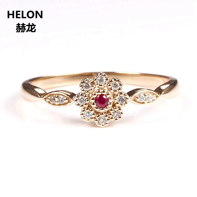 

Solid 14k Rose Gold Engagement Wedding Women Ring 100% Natural Ruby SI/H Certified Diamonds Party Ring Unique Vintage