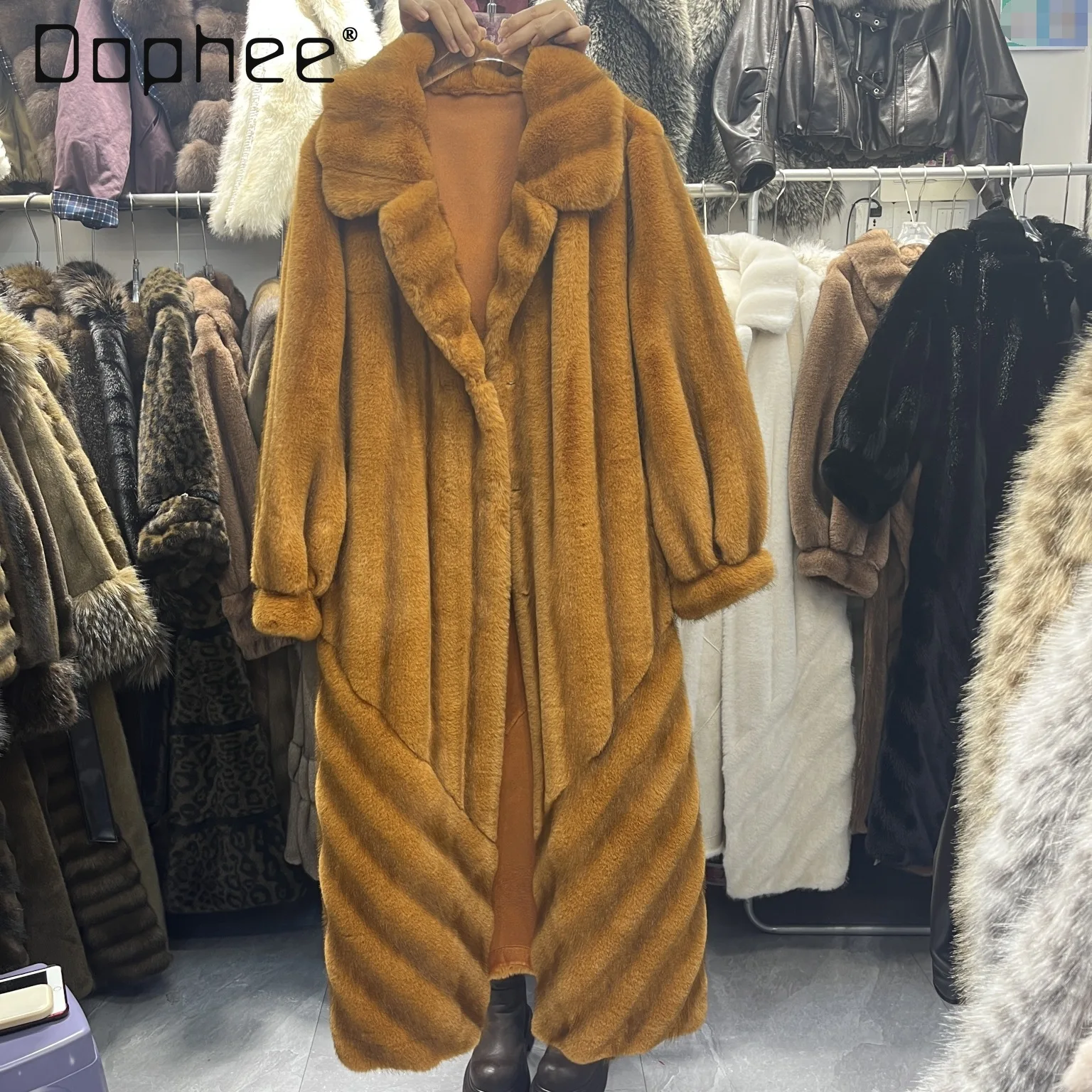 

2025 Winter New Eco-friendly Mink Fur Coat High End Fashion Fur Jacket for Women Thickened Vintage Long Trench Coat Female