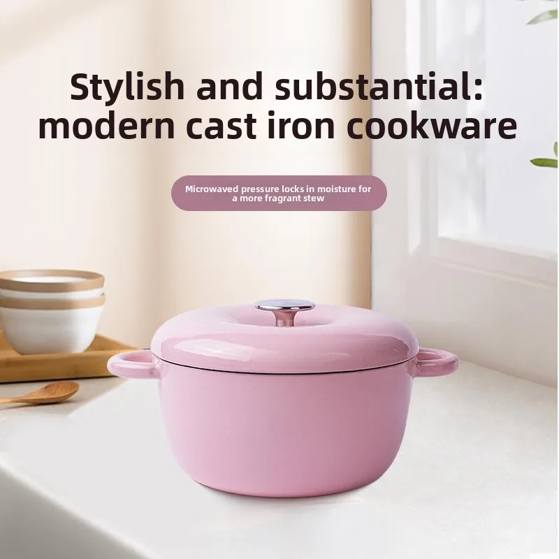 Enamel Cast Iron Pot / Pink Doughnut-style Stew Pot / Slow Cooker / Soup Pot for Cooking / Electric Stove Gas Stove Cookware