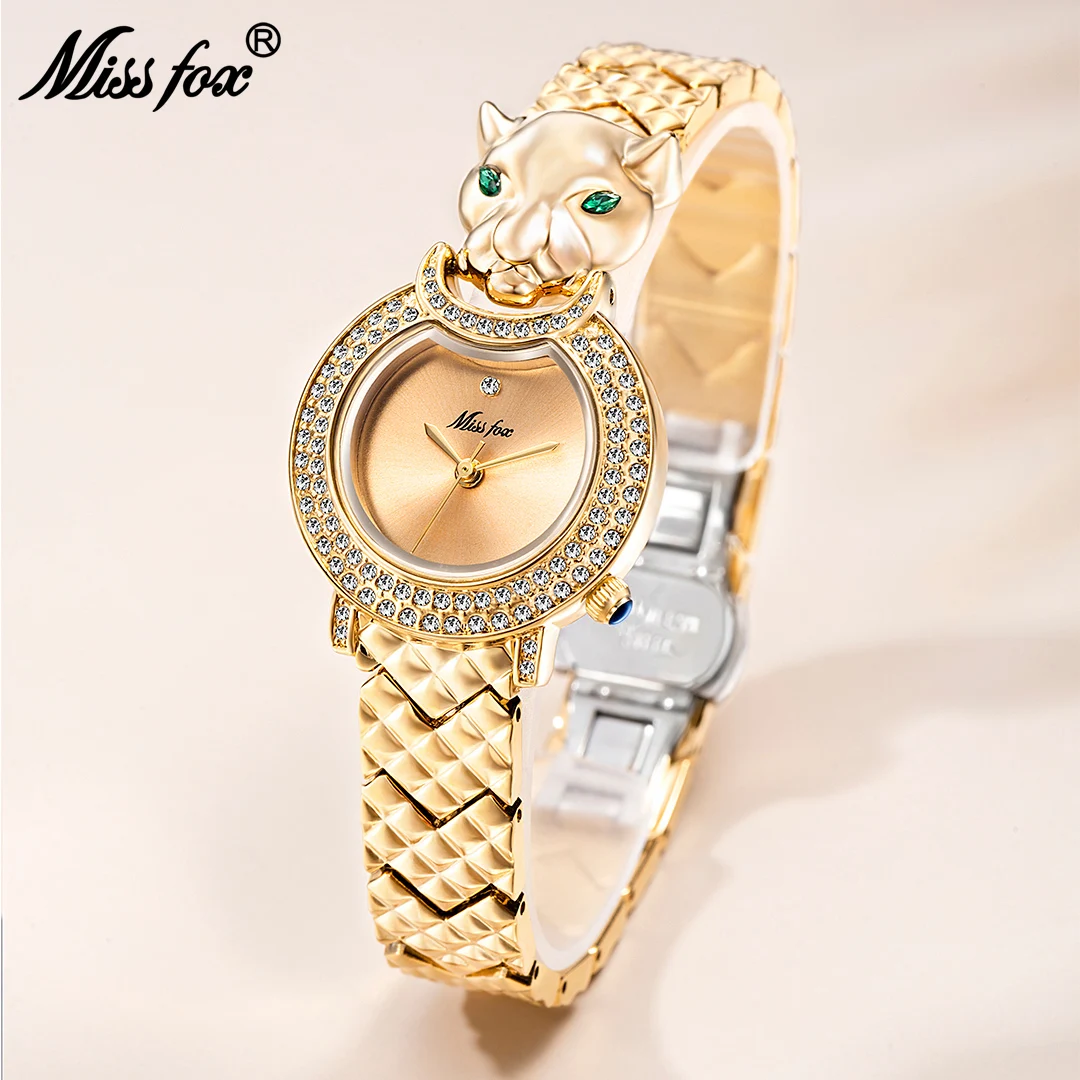 MISSFOX Watch For Women Luxury Stainless Steel Diamond Ladies Quartz Reloj Elegant Unique Leopard Waterproof Girls Wrist Watches