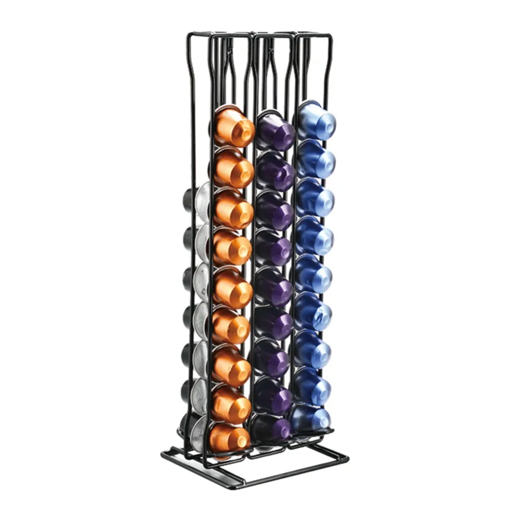 Iron Material Coffee Capsule Storage Rack 60-Capsule Capacity Sturdy Construction Rotating Capsule Stand Tabletop Design
