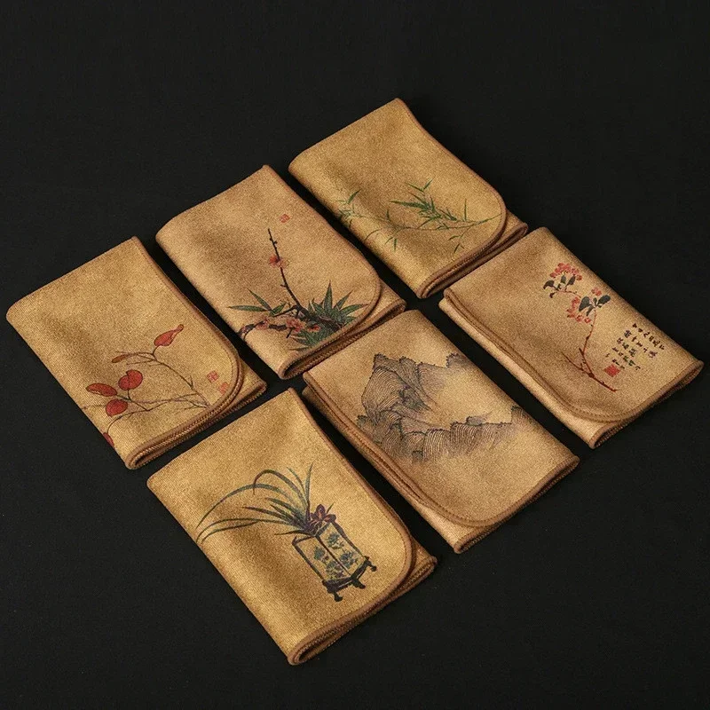 Printed Cotton Absorbent Dish Cloth Thickened Tea Towel Household Table Cleaning Rag for Kitchen Daily Cooking and Wiping