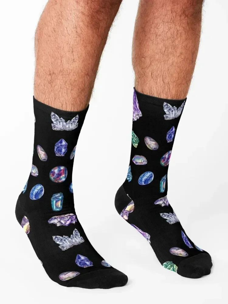 Crystals 2 - Gemstones Watercolor Pastel Black Socks short Stockings compression Lots Designer Man Socks Women's
