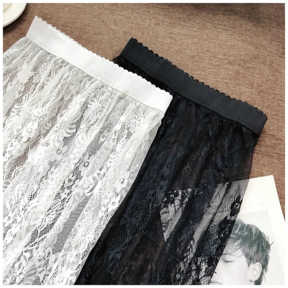 White Lace Mesh Slip Skirt For Qipao Long Underskirt Breathable A Line Petticoat Elegant Women Inner Dress Base Garment