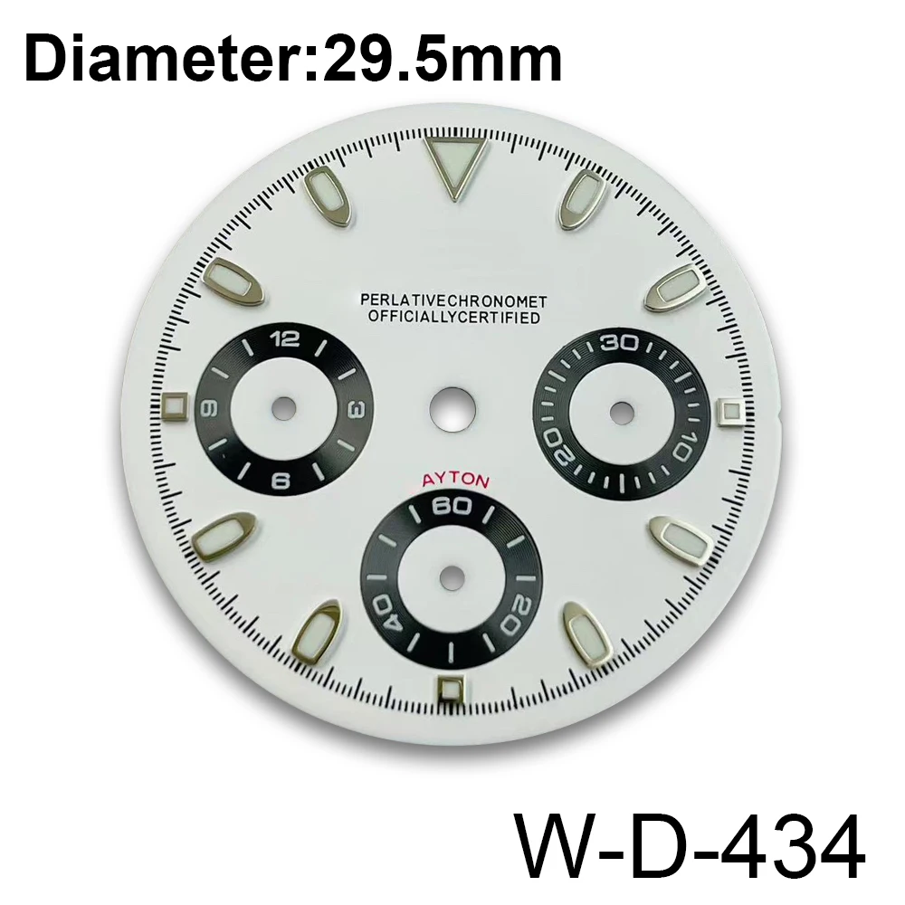 S 로고 DTN 팬더 다이얼, VK63 무브먼트 그린 야광 고품질 시계 수정 액세서리, 29.5mm