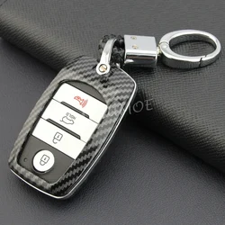 Carbon Fiber Car Smart Key Fob Case Cover Chain Ring For Kia Optima Sportage Sorento Carnival Soul Grand Niro Sedona Accessories