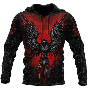 Oversized Tattoo Skeleton Cross Terror Red 3D Printed Men's Hoodie Sweatshirt Casual Tracksuits Raven Bad Wolf Animal Clothing