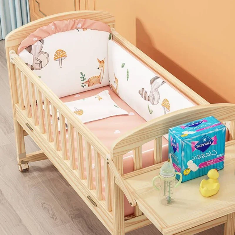 Baby bed movable newborn small  children's multi-functional solid wood cradle splicing